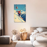 Vibrant Wall Art Canvas featuring a skier in action on a snowy mountain backdrop