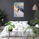 Beautiful wall art canvas depicting a skier on snowy mountains, perfect for a modern home decor
