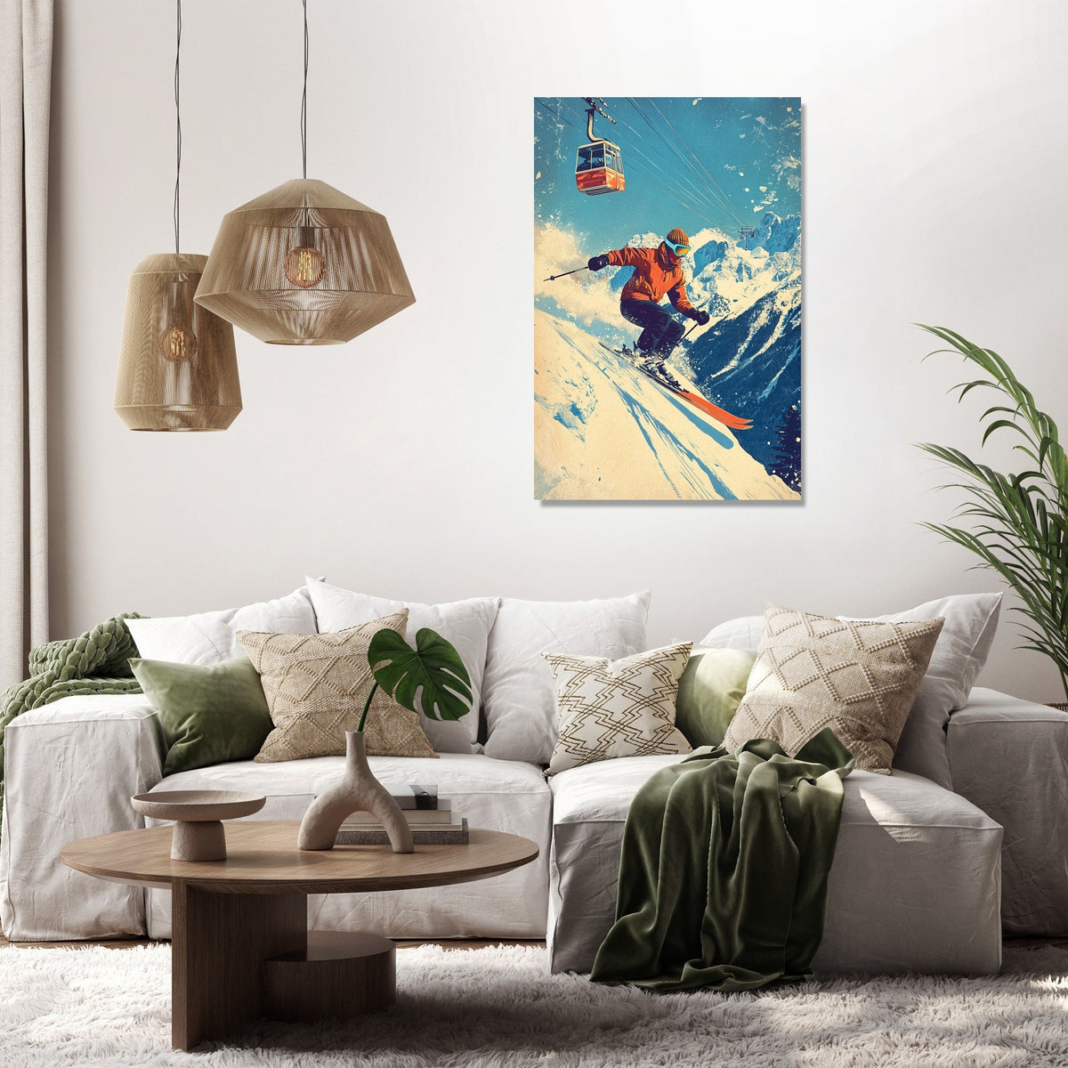 Vibrant Wall Art Canvas featuring a Snowboarder in Action on a Ski Resort Slopes