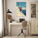 Wall Art Canvas featuring a skier navigating snowy slopes in a stylish home office setting