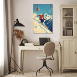 Wall Art Canvas featuring a skier navigating snowy slopes in a stylish home office setting
