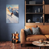 Stunning Wall Art Canvas of a skier on snowy mountains, enhancing modern living room decor
