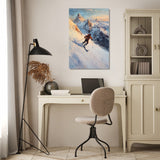 Home Art Haven Wall Art Canvas depicting a skier navigating snowy mountains in a warm sunset glow