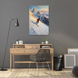 Scenic Wall Art Canvas featuring a skier on a snowy mountain slope for home decor
