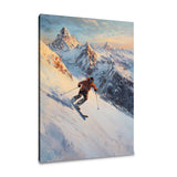 Vibrant Wall Art Canvas depicting a skier racing down a snowy mountain landscape