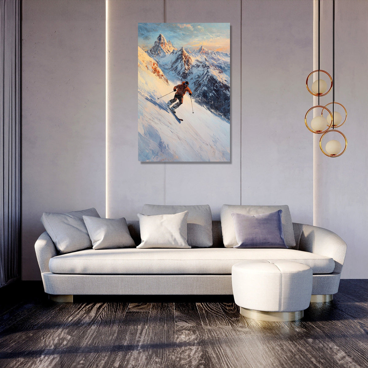 Wall Art Canvas featuring a skier on a mountain slope, adding adventure to home decor