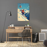 Vibrant Wall Art Canvas depicting a skier in action on a snowy mountain slope