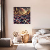 Stunning Wall Art Canvas featuring a cosmic landscape with planets and vibrant colours, perfect for home decor