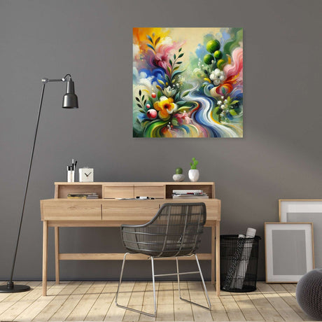 Vibrant wall art canvas featuring colourful floral designs for a lively home workspace