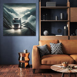 Home Art Haven Wall Art Canvas featuring a truck on a scenic mountain road in a modern living room