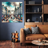 Modern Wall Art Canvas featuring a bustling city street scene, perfect for stylish home decor