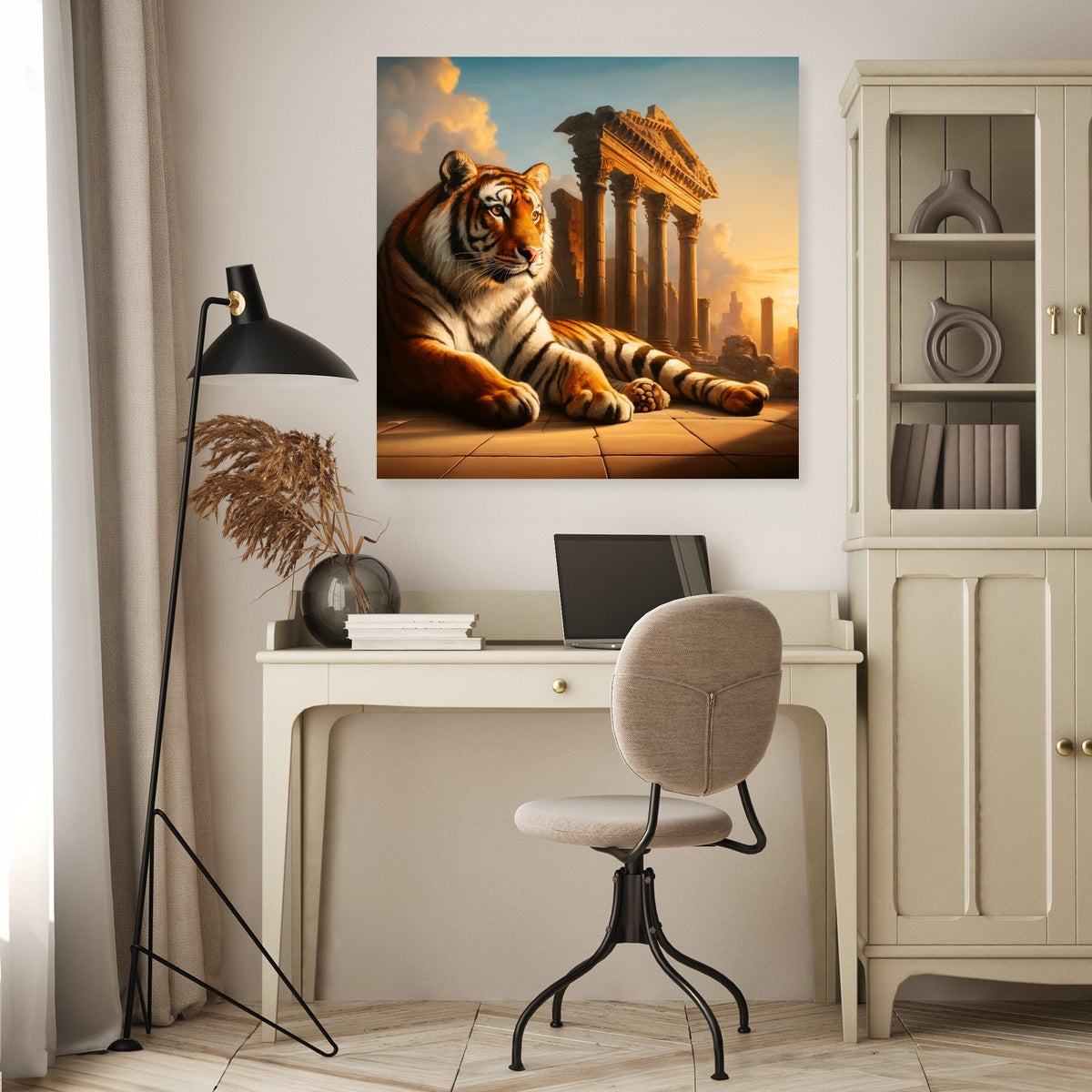 Stunning Wall Art Canvas featuring a tiger in front of ancient ruins, perfect for modern home decor
