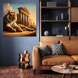 Stunning wall art canvas featuring a tiger lounging beside ancient ruins, perfect for modern decor.