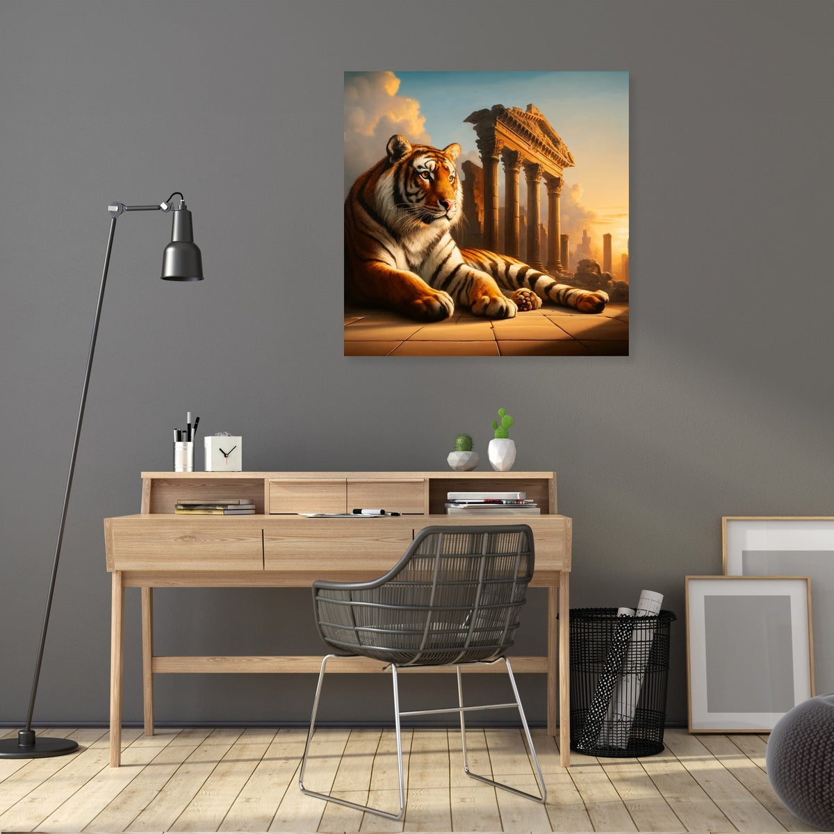Vibrant Wall Art Canvas featuring a majestic tiger in an ancient ruin setting, perfect for home decor