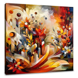 Vibrant Abstract Floral Wall Art Canvas with Bold Colours and Geometric Shapes