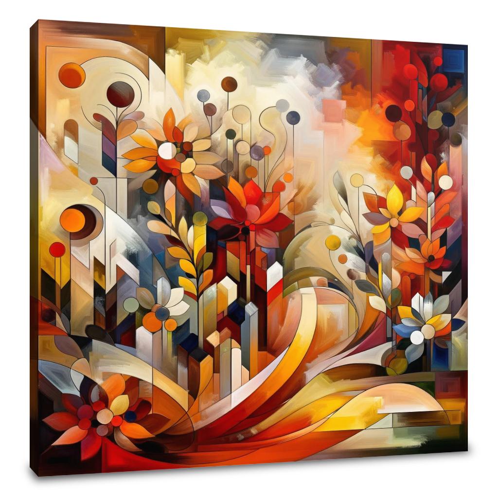 Vibrant Abstract Floral Wall Art Canvas with Bold Colours and Geometric Shapes