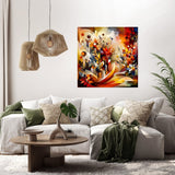 Vibrant wall art canvas featuring a floral design in a contemporary living room setting