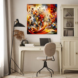 Bright floral Wall Art Canvas displayed in a stylish home office setting with modern furniture