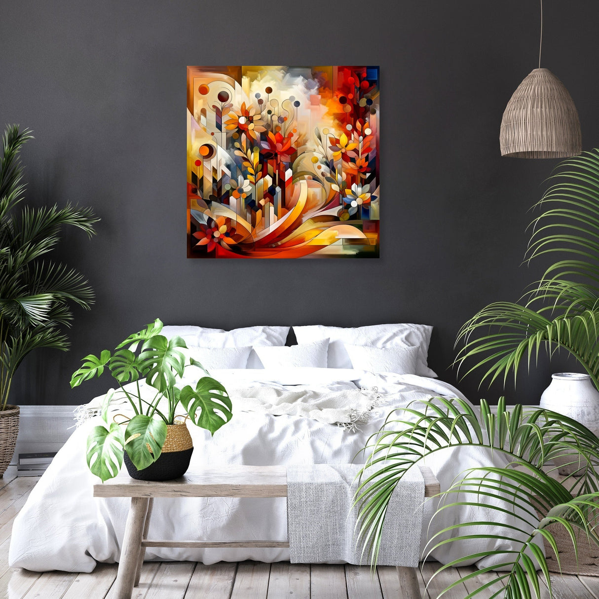Vibrant Wall Art Canvas featuring abstract floral design, perfect for modern home decor