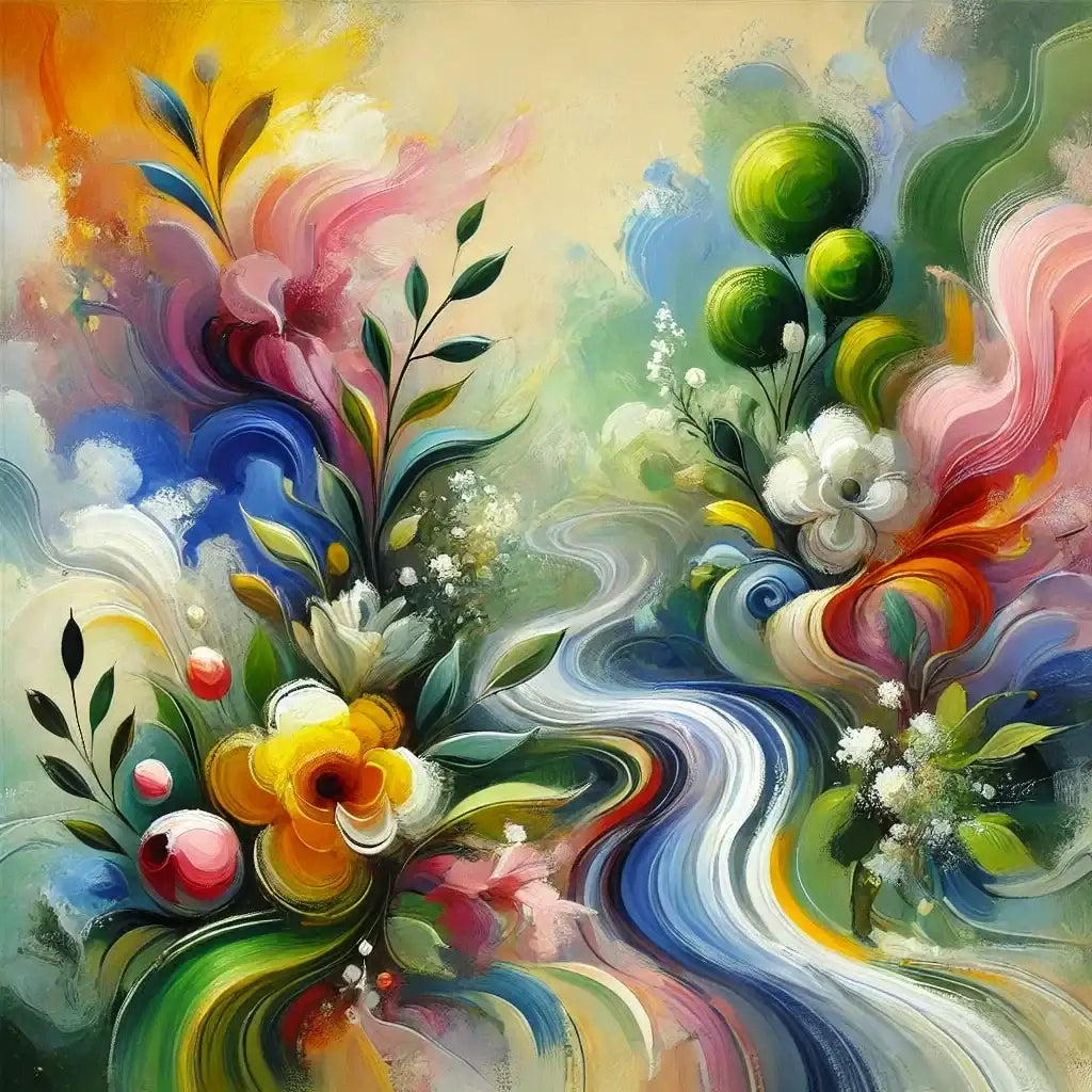 Vibrant abstract Wall Art Canvas featuring colourful flowers and sweeping lines