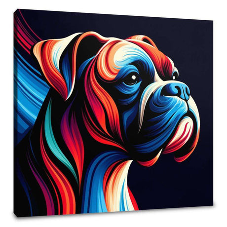 Vibrant colourful wall art canvas featuring a stylised dog portrait by HOME ART HAVEN