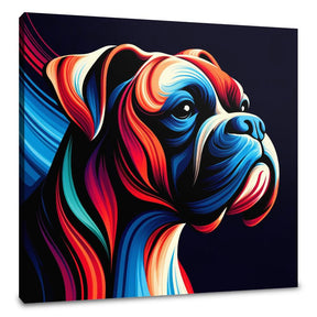 Vibrant colourful wall art canvas featuring a stylised dog portrait by HOME ART HAVEN
