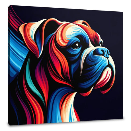 Vibrant colourful wall art canvas featuring a stylised dog portrait by HOME ART HAVEN