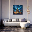 Vibrant Wall Art Canvas featuring a mystical underwater scene hanging above a modern sofa in a stylish living room