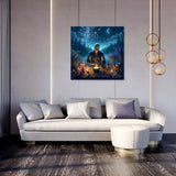 Vibrant Wall Art Canvas featuring a mystical underwater scene hanging above a modern sofa in a stylish living room