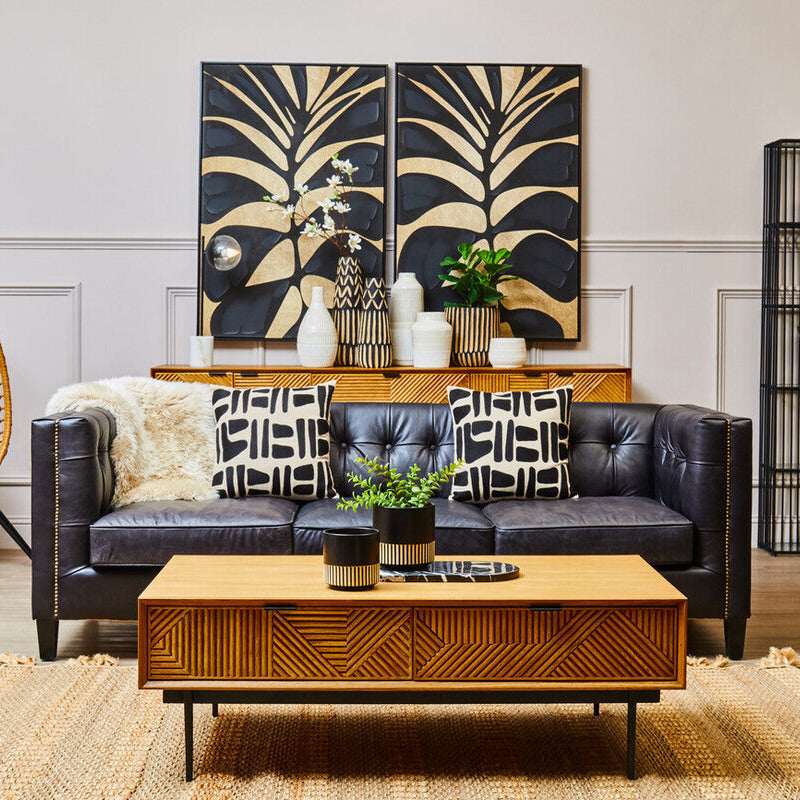 Astratto Canvas Black Leaf Design Wall Art Orsina