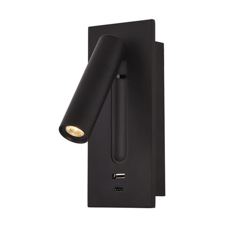 Modern black Wall Light with adjustable head and USB ports for convenient charging