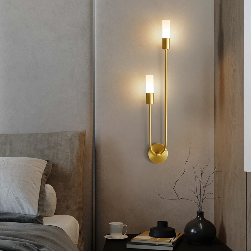 Elegant gold Wall Light with two glass shades for modern bedroom decor