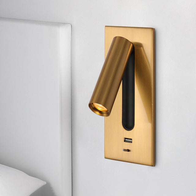 Modern gold Wall Light with adjustable arm and USB charging port for bedside use