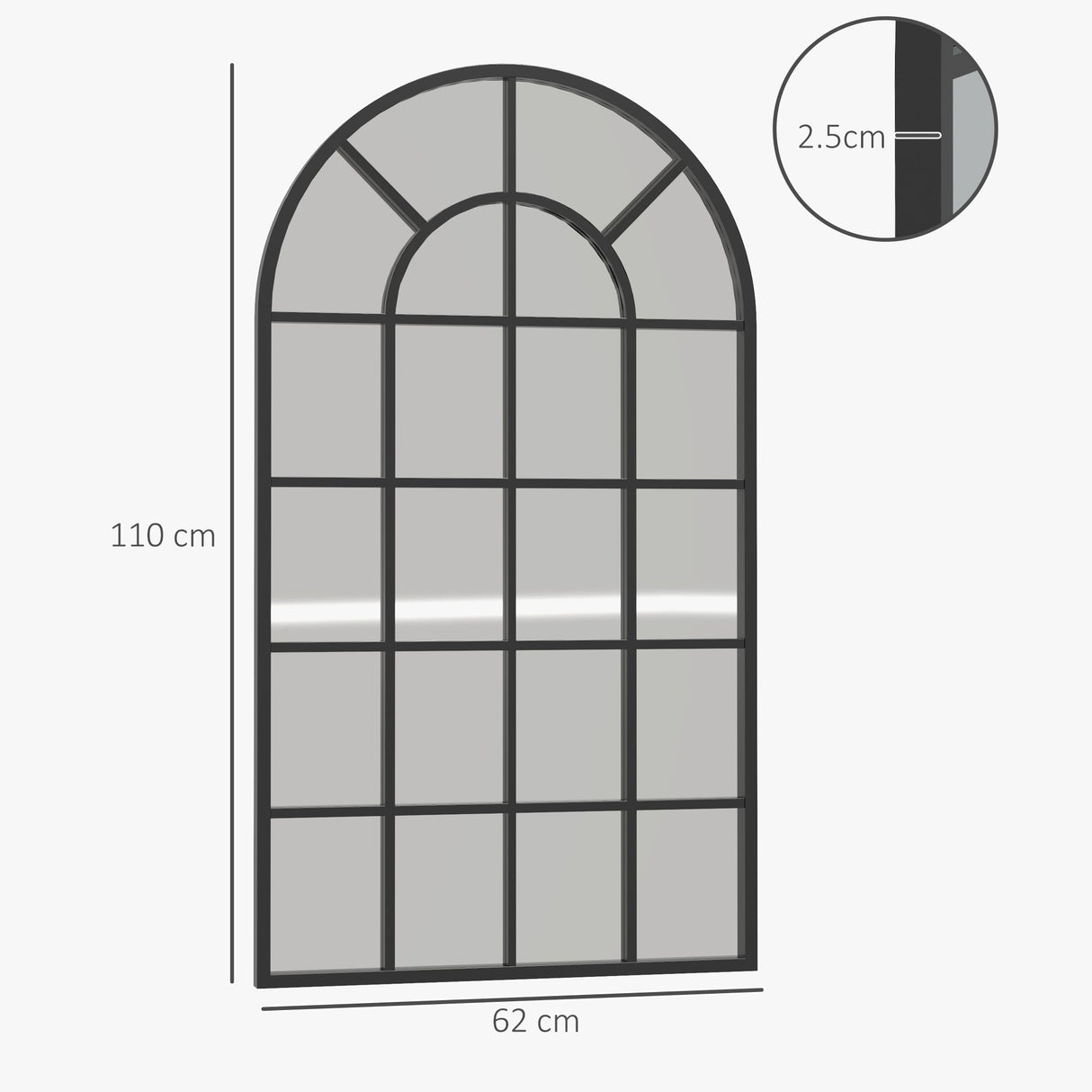 Wise Galleria Wall Mirror with Arched Design and Black Frame, Ideal for Stylish Bathroom Decor