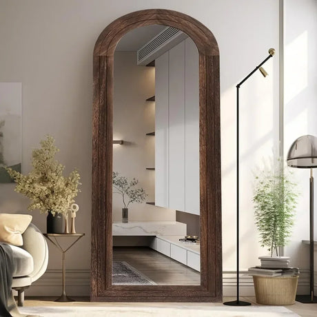 Large Nisu Home Wall Mirror with a curved wooden frame suitable for modern home decor