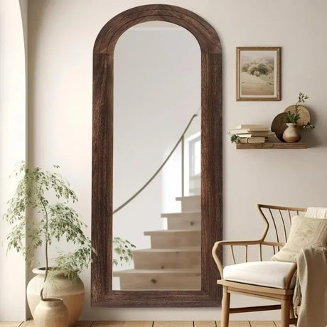 Nisu Home Wall Mirror with Rustic Wooden Frame in Elegant Arched Design for Home Decor