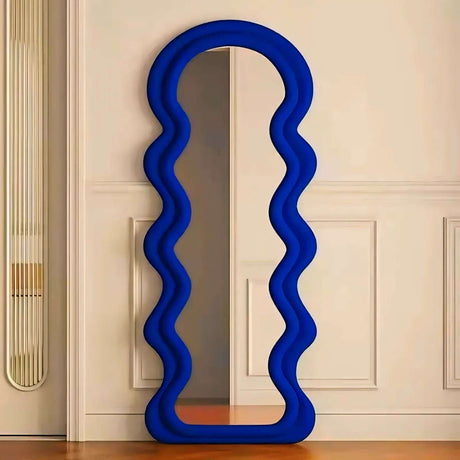 Unique Blue Wall Mirror by Nisu Home with Wavy Edges for Stylish Home Decor