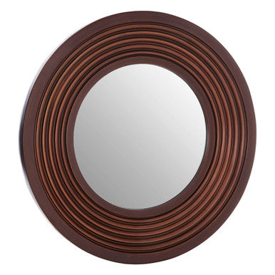 Orsina Round Wall Mirror with a Stylish Ribbed Frame in Brown for Hallway Decor