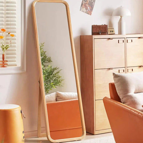 Nisu Home Stylish Wall Mirror with Wooden Frame in a Modern Living Room Setting