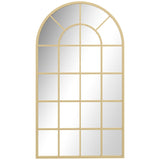 Elegant arched wall mirror with a gold frame and grid pattern for stylish bathroom decor
