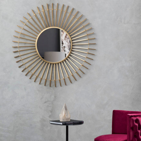 Orsina Gold Sunburst Wall Mirror with Radiating Spokes for Contemporary Decor