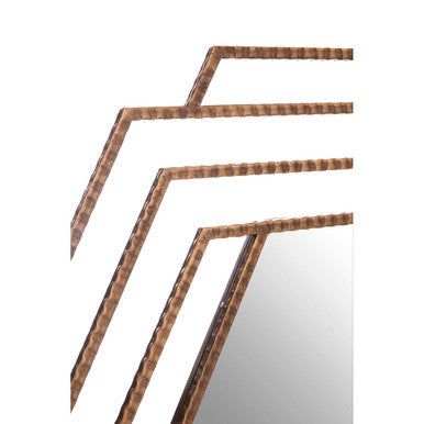 Orsina Wall Mirror with Chevron-Layered Textured Frame in Gold Finish for Modern Decor