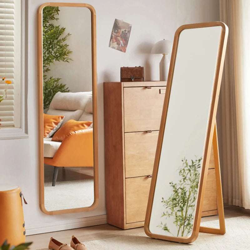 Nisu Home Wall Mirror with Wooden Frame and Leaning Design, Perfect for Modern Interiors