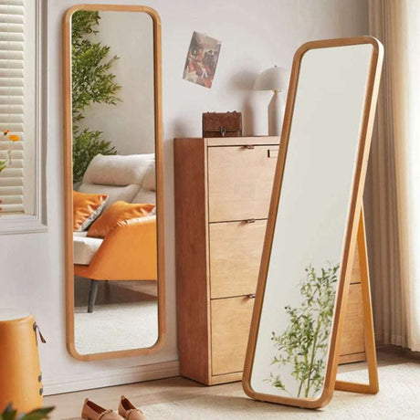 Nisu Home Wall Mirror with Wooden Frame and Leaning Design, Perfect for Modern Interiors