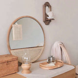 Nisu Home Round Wall Mirror with Rattan Detailing for Stylish Home Decor