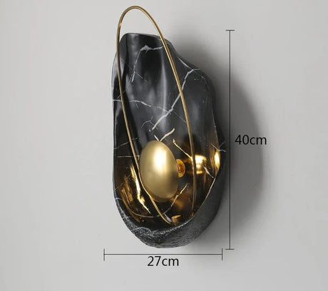 Nisu Home Modern Wall Sconce with Gold Accent and Black Marble Design, 40cm Tall