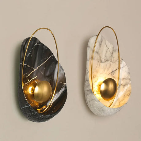 Modern Nisu Home Wall Sconce in black and white marble with stylish gold accents