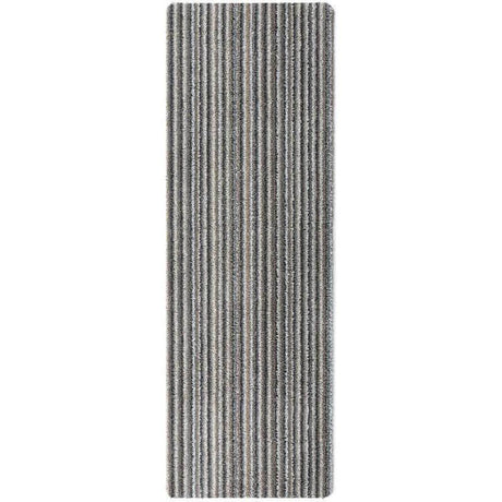 Stylish striped washable mat in grey tones for easy cleaning and modern decor