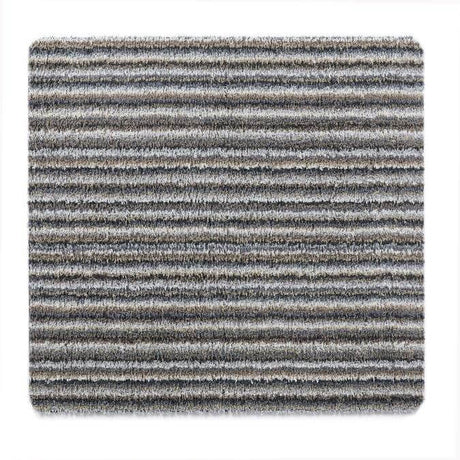 Grey striped washable mat perfect for adding style and comfort to any room