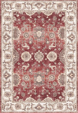 Elegant red and cream patterned washable rug with intricate floral designs for home decor